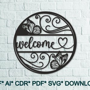 Welcome Sign Digital Files – Door Ornament  SVG , Door Ornament DXF - Pdf Ai Cdr for Laser Cut, CNC, Plasma, Waterjet , Instant Download