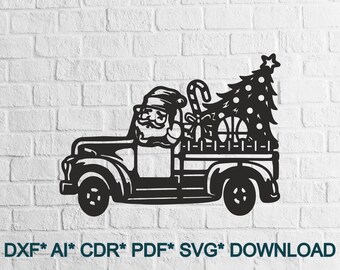Christmas scene SVG, New Year ornament DXF Cut file, wood laser decor, deer clipart, papercut temlate, santa claus svg, Winter scene dxf