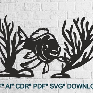 Fish SVG DXF, Animals cut file laser, dxf for plasma, Fish cnc wood wall decor, svg for Cricut, Silhouette dxf, papercut template