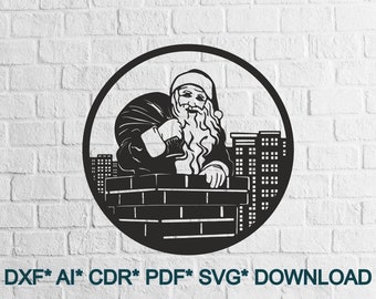 Christmas scene SVG, New Year ornament DXF Cut file, wood laser decor, deer clipart, papercut temlate, santa claus svg, Winter scene dxf