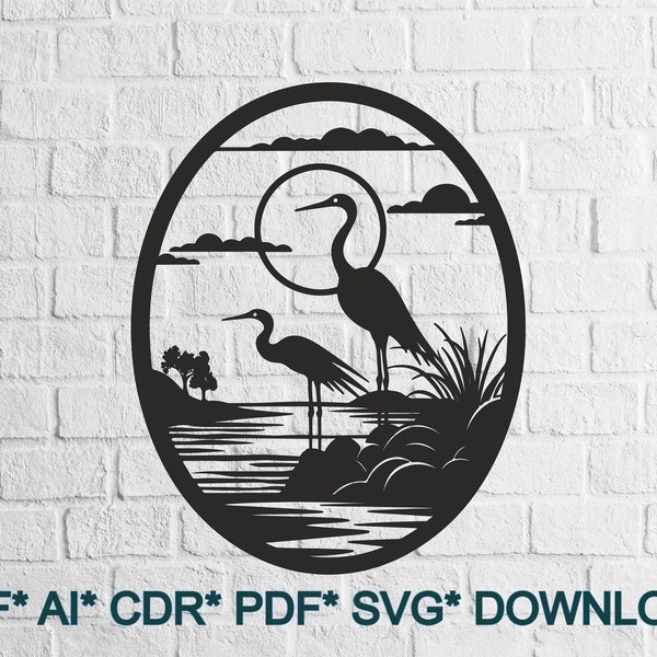 Pelicans - SVG/DXF - animal svg\dxf - Digital Download (Dxf, Svg, Pdf, Cdr, Ai) - Laser CNC Plasma Waterjet - Herons Svg/dxf - Sea dxf/svg