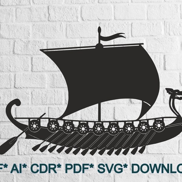 Viking - SVG/DXF -  Digital Download (Dxf, Svg, Pdf, Cdr, Ai) - Laser CNC Plasma Waterjet - Viking Svg - Ship Dxf - metal cutting