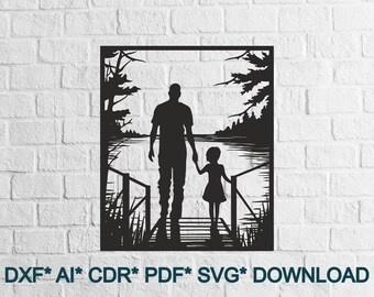 Padre SVG, figlia file di taglio laser, dxf per plasma, decorazione da parete in legno CNC stagno, svg per Cricut, Silhouette dxf, modello di taglio della carta