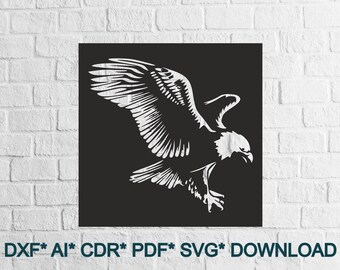 Eagle SVG DXF, file di taglio animali laser, dxf per plasma, decorazione da parete in legno cnc Eagle, svg per Cricut, Silhouette dxf, modello papercut