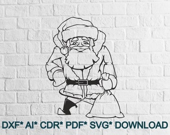 Christmas scene SVG, New Year ornament DXF Cut file, wood laser decor, deer clipart, papercut temlate, santa claus svg, Winter scene dxf