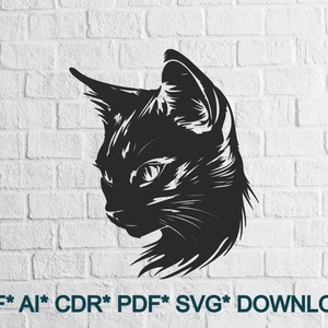 Cat SVG DXF, Animals cut file laser, dxf for plasma, Sweet cnc wood wall decor, svg for Cricut, Silhouette dxf, papercut template