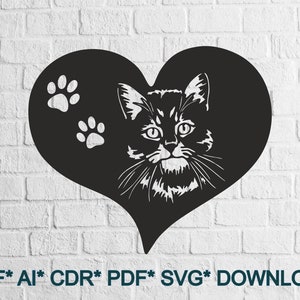 Cat SVG DXF, Animals cut file laser, dxf for plasma, Sweet cnc wood wall decor, svg for Cricut, Silhouette dxf, papercut template