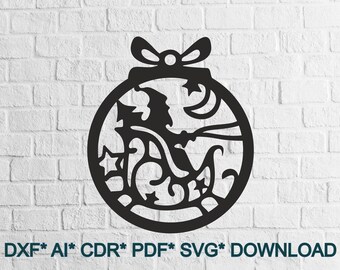 Christmas scene SVG, New Year ornament DXF Cut file, wood laser decor, deer clipart, papercut temlate, santa claus svg, Winter scene dxf