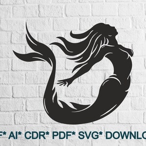 Mermaid SVG, Woman cut file laser, dxf for plasma, Sea cnc wood wall decor, svg for Cricut, Silhouette dxf, papercut template