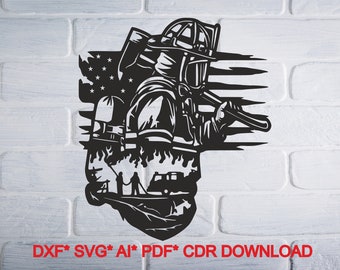 Fireman SVG, Fire cut file laser, dxf for plasma, Fireman cnc wood wall decor, svg for Cricut, Silhouette dxf, papercut template