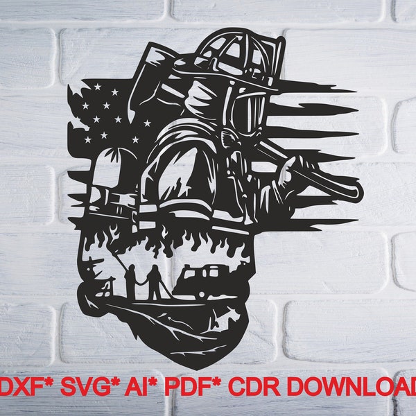 Fireman - SVG/DXF - Firetruck dxf/svg -  Digital Download (Dxf, Svg, Pdf, Cdr, Ai) - Laser CNC Plasma Waterjet - Firetruck Svg - Fireman dxf
