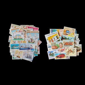 世界中の公共交通機関、使用済み切手、電車、自動車、バス、車、郵便料金、収集品または工芸品、ビンテージ、異種、船舶、レトロ