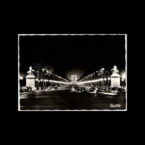 París Francia Luces de la ciudad por la noche Fotografía francesa, Impresión fotográfica Decoración de París, París en blanco y negro, Escenas vintage de París, Campos Elíseos