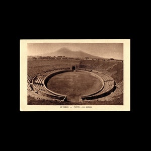 Carte postale vintage d'occasion de Pompéi, art rom italien, quartiers historiques, objet de collection vintage, photographies sépia, quartier ancien,