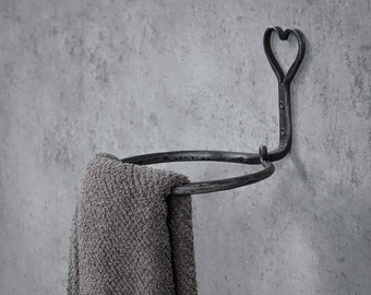Metal towel holder, cast iron towel holder, bathroom wall mount, round, wrought iron, retro, vintage