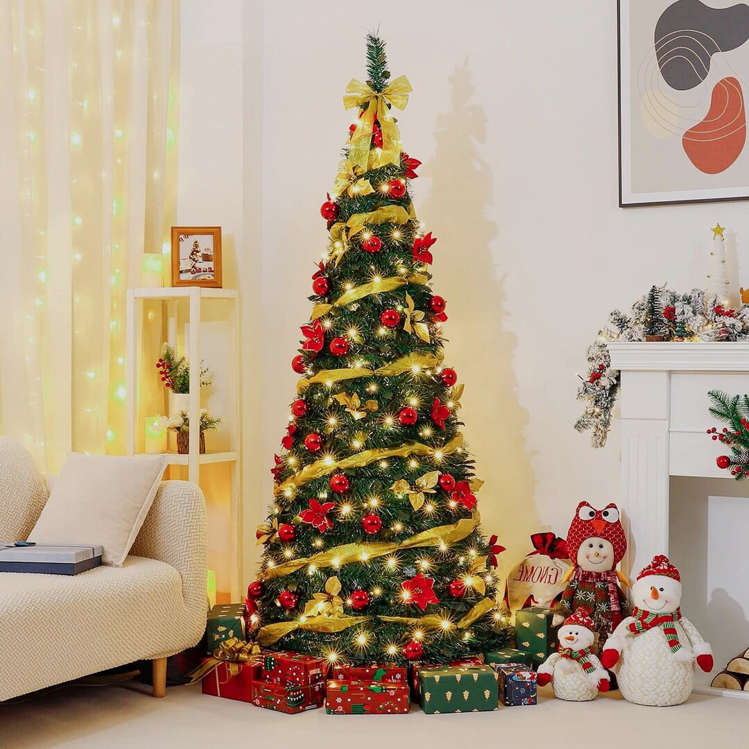 6 Ft Pre Lit Pre Decorated Christmas Tree Pop up Christmas Etsy