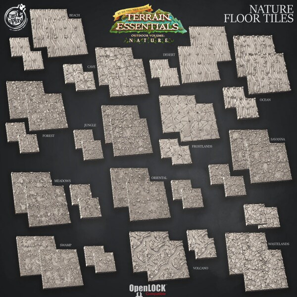 Nature Floor Tiles Set, DnD Miniature Terrain Set, RPG Miniatures Terrain Pack, Digital Download