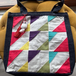 Boho Patchwork Tote Bag, Handmade Large Size Upcycled Fabric Bag, Vintage Sewing Bag, Women’s Day Gift, Boho Style Bag, Upcycling Bag