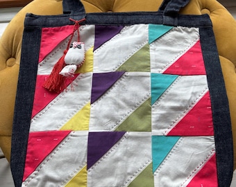 Boho Patchwork Tote Bag, Handmade Large Size Upcycled Fabric Bag, Vintage Sewing Bag, Women’s Day Gift, Boho Style Bag, Upcycling Bag