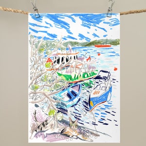 ISTANBUL CAT & BOATS Colored Pencil Giclée Wall Art Print image 4