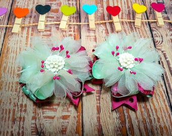 Pigtail bow set: handmade bows for girl