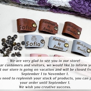Custom Tags, Faux Leather Labels For Handmade Items, Personalized leather labels, Tags For Knitted Hats, Knitting Tags