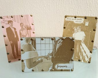 Laser Engraved Photo on Faux Leather: Personalized Portrait, 4x6 Custom Wall Art