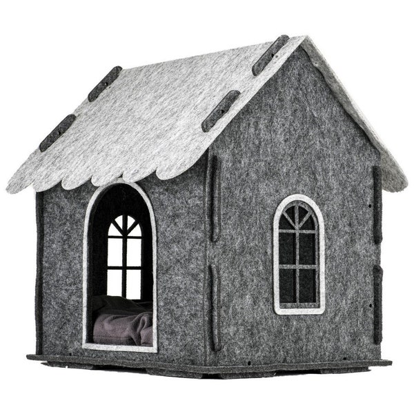 Felt cat house with cushion, indoor cat cave for cats and small medium dogs, cat bed, indoor dog house, dog house