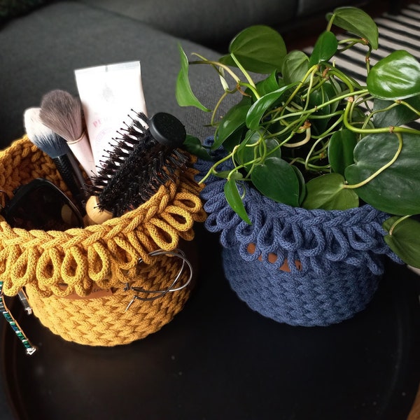 Plant pot cover Crochet basket, Orchid and Office planter, Colorful unique Makeup basket for Homeowner gift