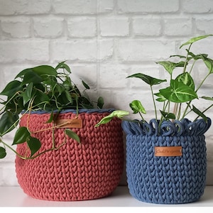 Artistic Crochet Storage Baskets Set of Two, Practical Flower Cachepot for Toddler decor, Boho Accent for Cozy Home and Perfect Gift Idea
