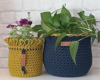 Plant pot covers Crochet baskets, Orchid and office planters, Colorful Organizer bin for New homeowner gift