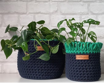 Crochet baskets Plant pot covers, Orchid planters, Vanity or Nursery basket, Organizer bin for New homeowner gift