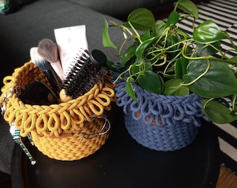 Plant pot cover Crochet basket, Orchid and Office planter, Colorful unique Makeup basket for Homeowner gift