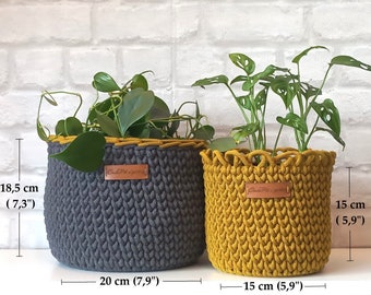 Plant pot covers Crochet baskets, Orchid planters, Nursery or Vanity basket, Unique homeowner gift Set of two