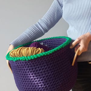 Large Handwoven Crochet Basket with Handles, Aesthetic Storage for Nursery, Laundry Room or Bedroom Organization, Sustainable home accent