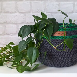 Medium size Crochet Basket for Home Storage, Knitting Indoor Plant Pot Cover for Greenery Lovers, Practical Eco-Friendly Gift Idea