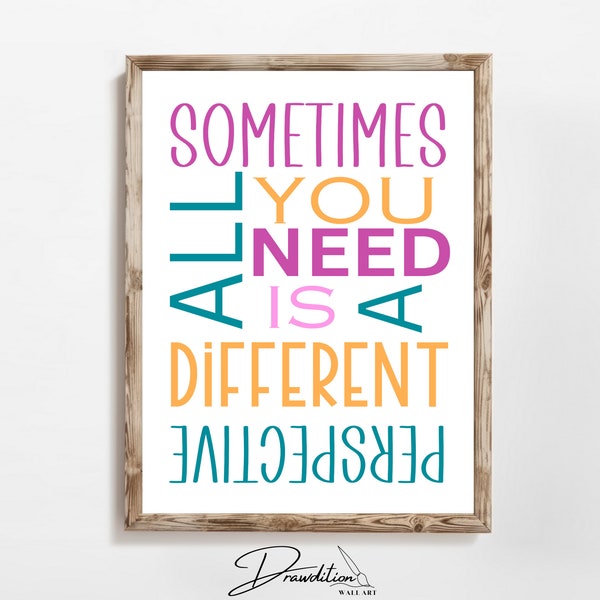 Change Your Perspective Wall Art DIGITAL DOWNLOAD Inspirational Quote Mindful Office Decor Affirmation Printable Retro Dorm Poster