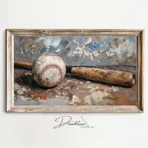 Frame TV Art Baseball Digital Download Frame TV Art Baseball Bat Frame TV Art Baseball Painting in Frame Tv Art Baseball Player Art