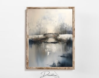 Bridge Wall Art DIGITAL DOWNLOAD Country Bridge Painting Wooden Bridge Painting Garden Bridge Art Print Winter Bridge Artwork