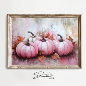Pink Pumpkins Wall Art DIGITAL DOWNLOAD Fall Pumpkin Painting Autumn Pumpkin Art Pink Fall Artwork Fall Home Decor Thanksgiving Print
