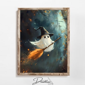 Bonita pintura de pared de bruja fantasma DESCARGA DIGITAL Pintura de fantasma de Halloween Decoración de otoño Fantasma otoñal vestido de bruja Impresión Divertida obra de arte de Halloween