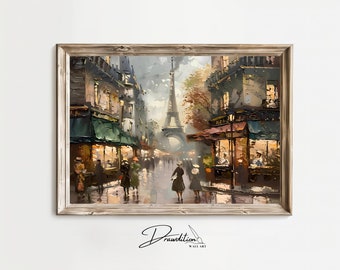 Paris Wall Art DESCARGA DIGITAL Paris Cityscape Artwork Otoño Paris Pintura Elegante Torre Eiffel Pintura Paris Art Decor Paris Print