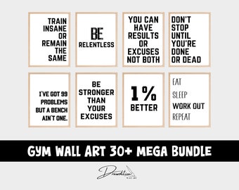 Gym Wall Art Mega Bundle DIGITAL DOWNLOAD Set of 30 Printables Home Gym Decor Motivational Poster Gym Sign White and Black Gym Artwork