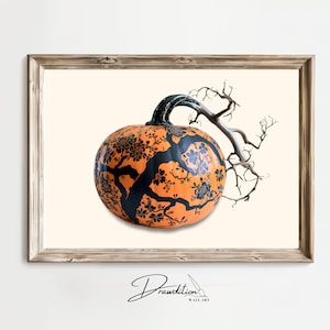 Arte murale di zucca arancione e nera DOWNLOAD DIGITALE Foto di zucca autunnale Arte di zucca autunnale Zucca con motivi Decorazione per la casa autunnale Stampa di Halloween