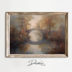Country Bridge Wall Art DIGITAL DOWNLOAD Autumn Country Bridge Painting Wooden Bridge Painting Garden Bridge Art Cottage Bridge Artwork