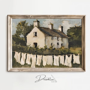 Cottage Laundry Wall Art DIGITAL DOWNLOAD Cottage Painting Laundry Painting Country Art Laundry Print Clothesline Art Laundry Line Artwork