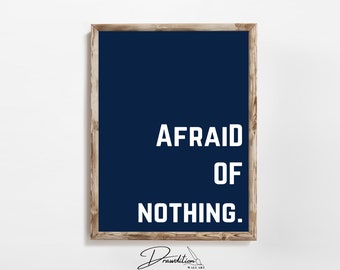 Arte de pared imprimible para gimnasio "Afraid of Nothing", póster motivacional minimalista en azul marino y blanco, arte para gimnasio, descarga digital