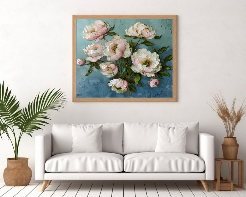 Pink and White Peonies Art DIGITAL DOWNLOAD Pink White Peonies Wall Art ...