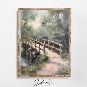 Bridge Wall Art DIGITAL DOWNLOAD Country Bridge Painting Wooden Bridge Painting Garden Bridge Art Bridge Poster Cottage Bridge Artwork