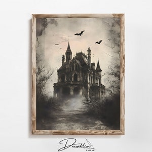 DESCARGA DIGITAL de arte de pared de casa embrujada Arte retro de casa embrujada de Halloween Decoración de otoño Impresión de Halloween otoñal Arte de Halloween neutro
